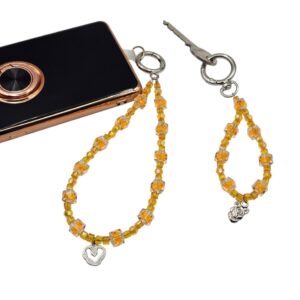 saffron rose set (beaded phone strap & keychain)