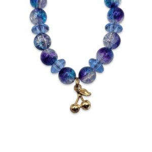 golden cherry & galaxy blue beaded keychain