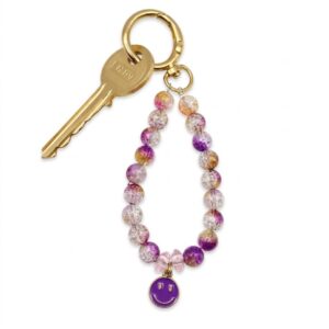 purple smiley face beaded keychain