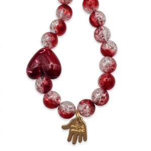 deep red heart & "handmade" gold keychain