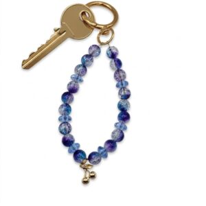 golden cherry & galaxy blue beaded keychain
