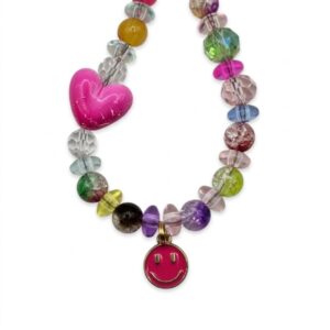 rainbow heart & smiley face beaded keychain