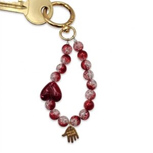 deep red heart & "handmade" gold keychain