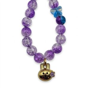 golden puppy & purple crystal beaded keychain