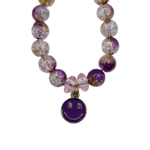 purple smiley face beaded keychain